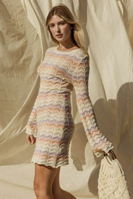 Gilli Round Neck Bell Sleeve Sweater Dress