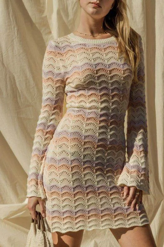 Gilli Round Neck Bell Sleeve Sweater Dress