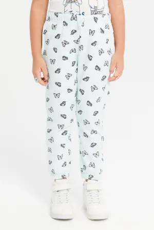Girls Green Butterfly Print Track Pants