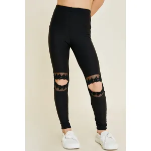 Girls Lace Cutout Brushed Leggings