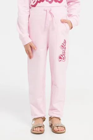 Girls Pink Barbie Print Track Pants