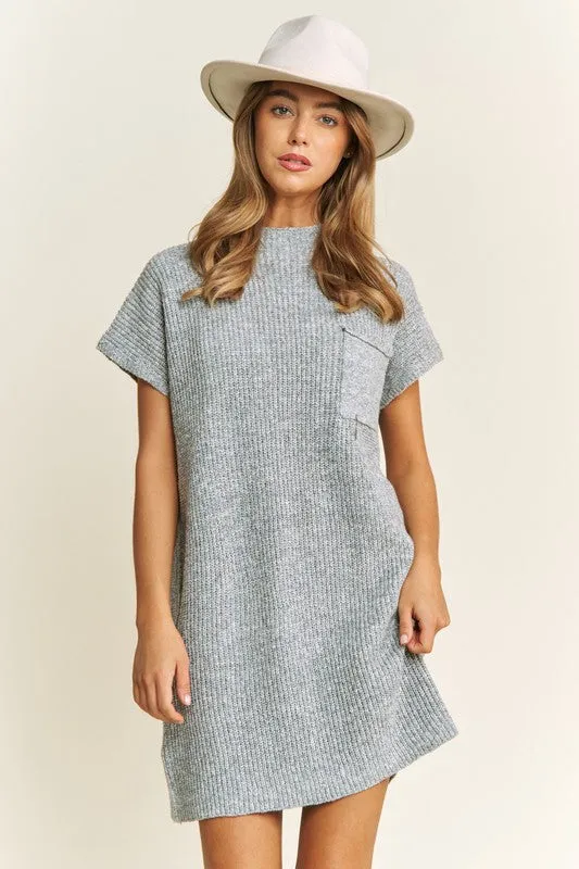 Grey drop shoulder pocket sweater dress