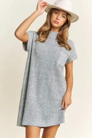 Grey drop shoulder pocket sweater dress