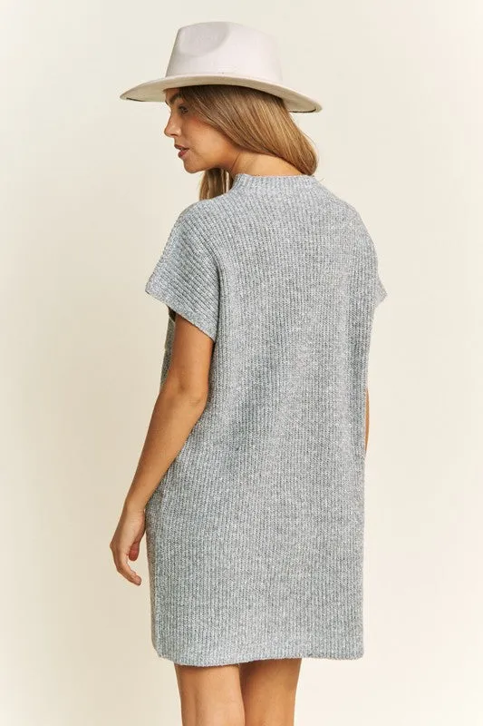 Grey drop shoulder pocket sweater dress