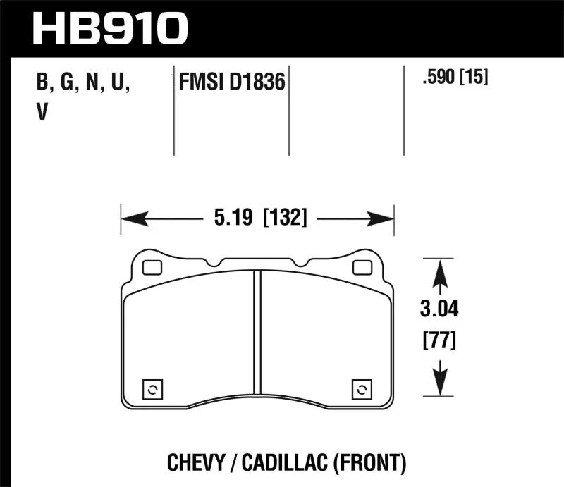 Hawk HP  Sport Front Brake Pads - 15-16 Cadillac XTS / Chevrolet Corvette - HB910N.590