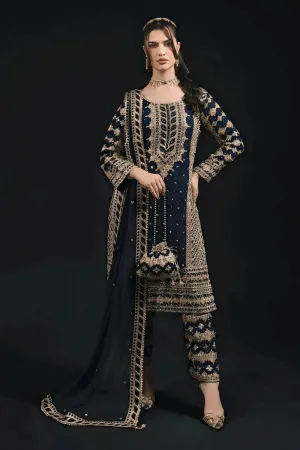Heavy Work Blue Color Full Pair Dress For Reception