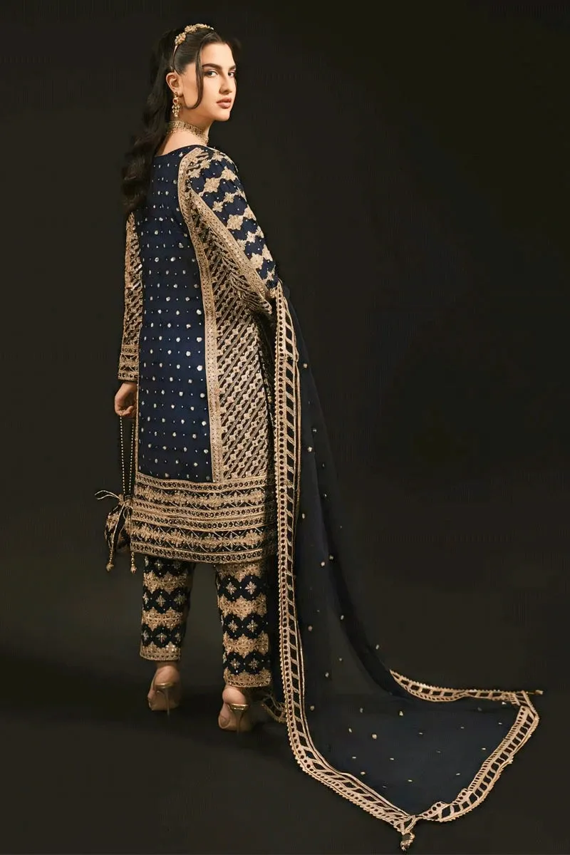 Heavy Work Blue Color Full Pair Dress For Reception