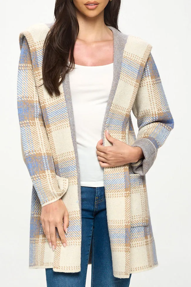 HOODED PLAID SWEATER COAT