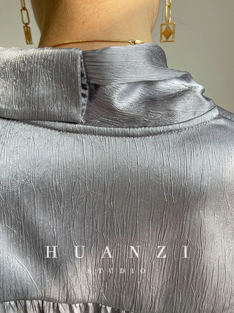 HUANZI custom designer high-end glossy silky elegant dress -Diana Crystal Pink