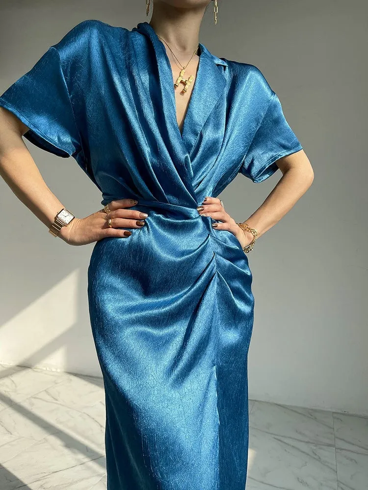 HUANZI custom designer high-end glossy silky elegant dress -Diana Crystal Pink