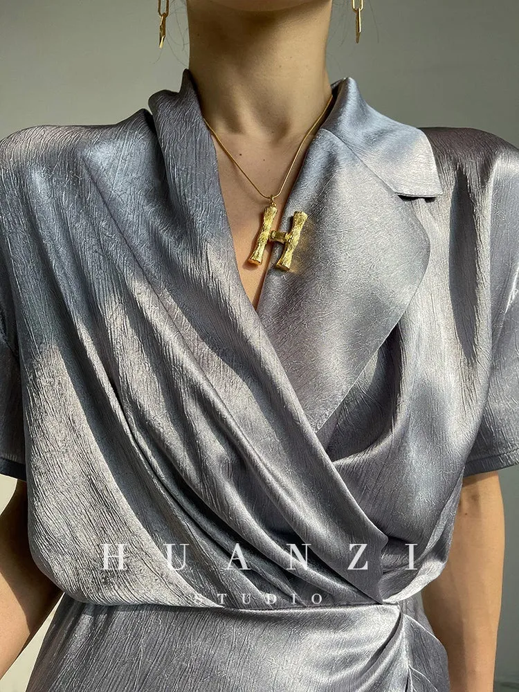 HUANZI custom designer high-end glossy silky elegant dress -Diana Crystal Pink