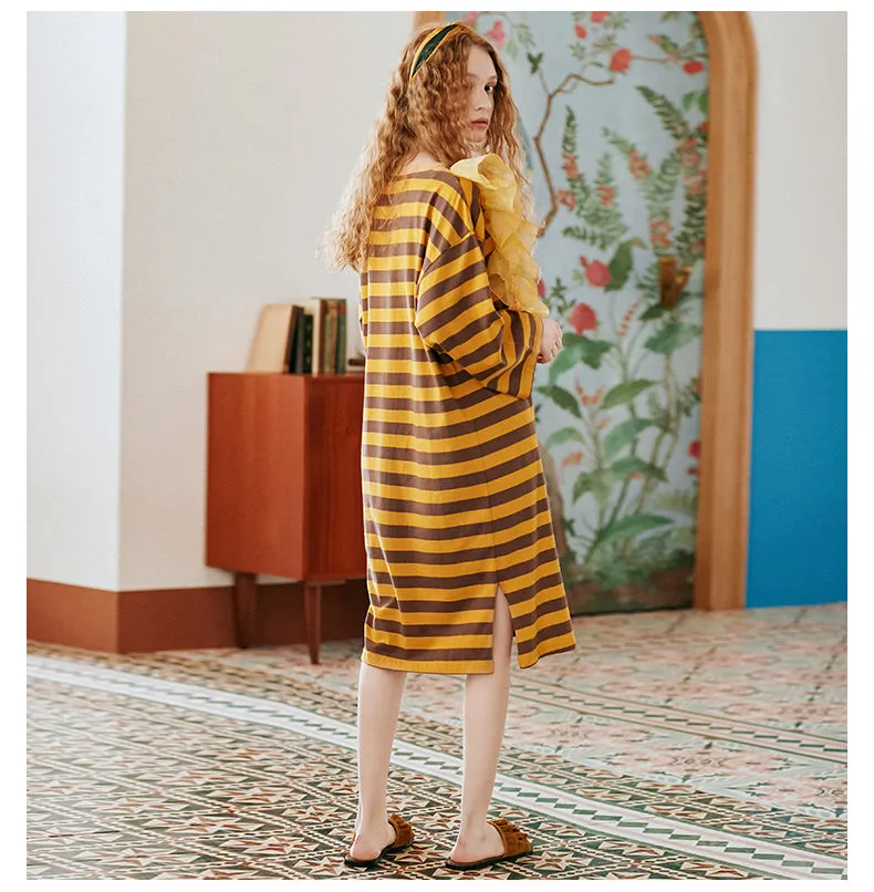 JAM PRINCESS GRAPHIC LONG SLEEVE T SHIRT DRESS IN STRIPE