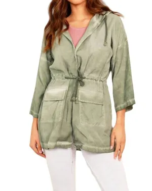 Jennifer Hooded Long Trench Coat in Olive | Olive
