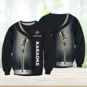 Karaoke Micro Black Pattern Custom Name 3D Sweatshirt, Christmas Gift for Karaoke Lovers