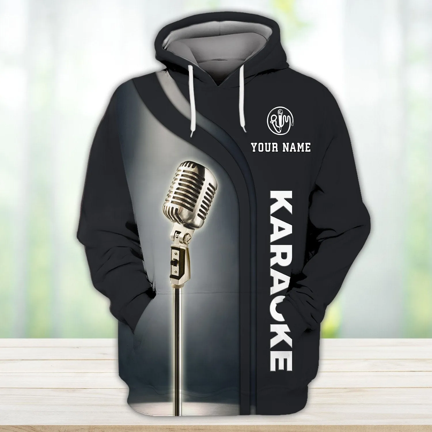 Karaoke Micro Black Pattern Custom Name 3D Sweatshirt, Christmas Gift for Karaoke Lovers