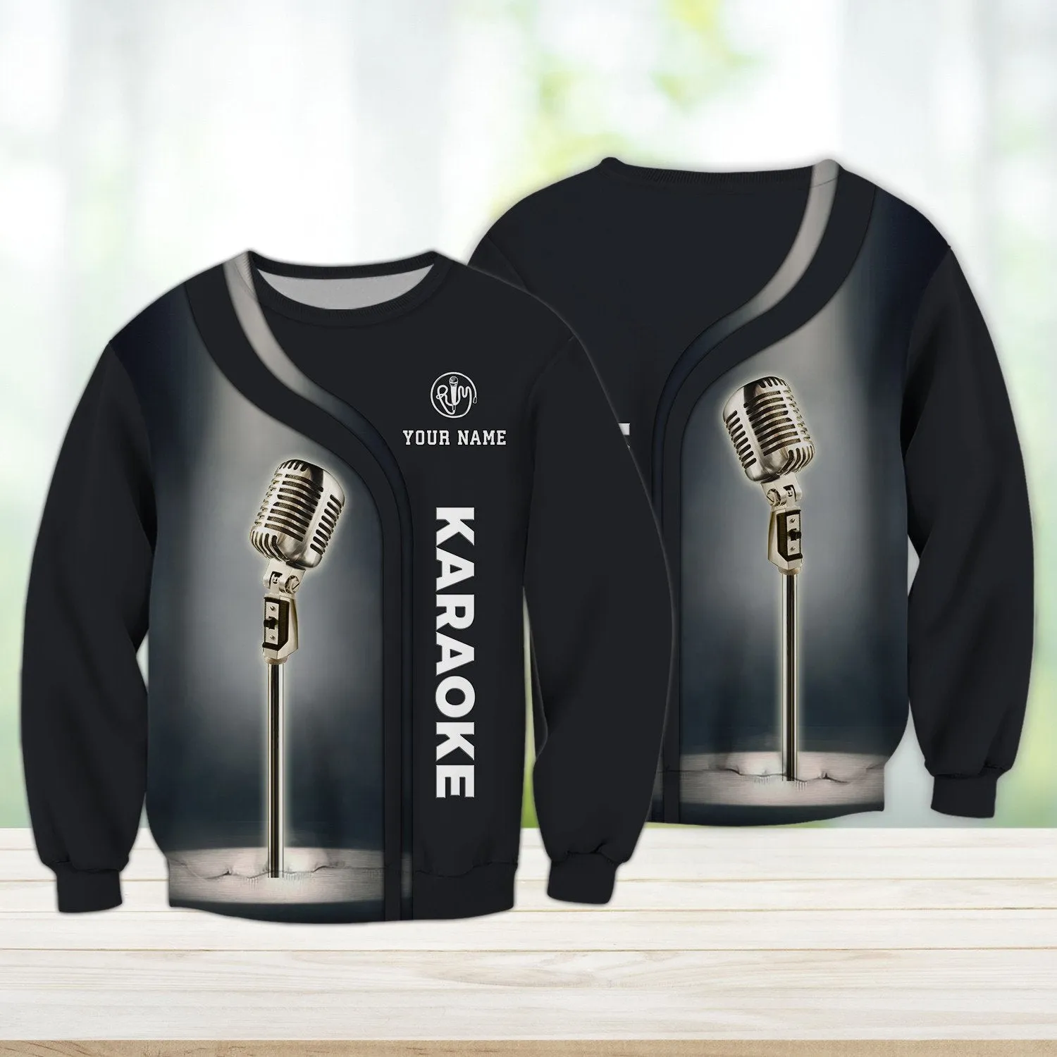 Karaoke Micro Black Pattern Custom Name 3D Sweatshirt, Christmas Gift for Karaoke Lovers