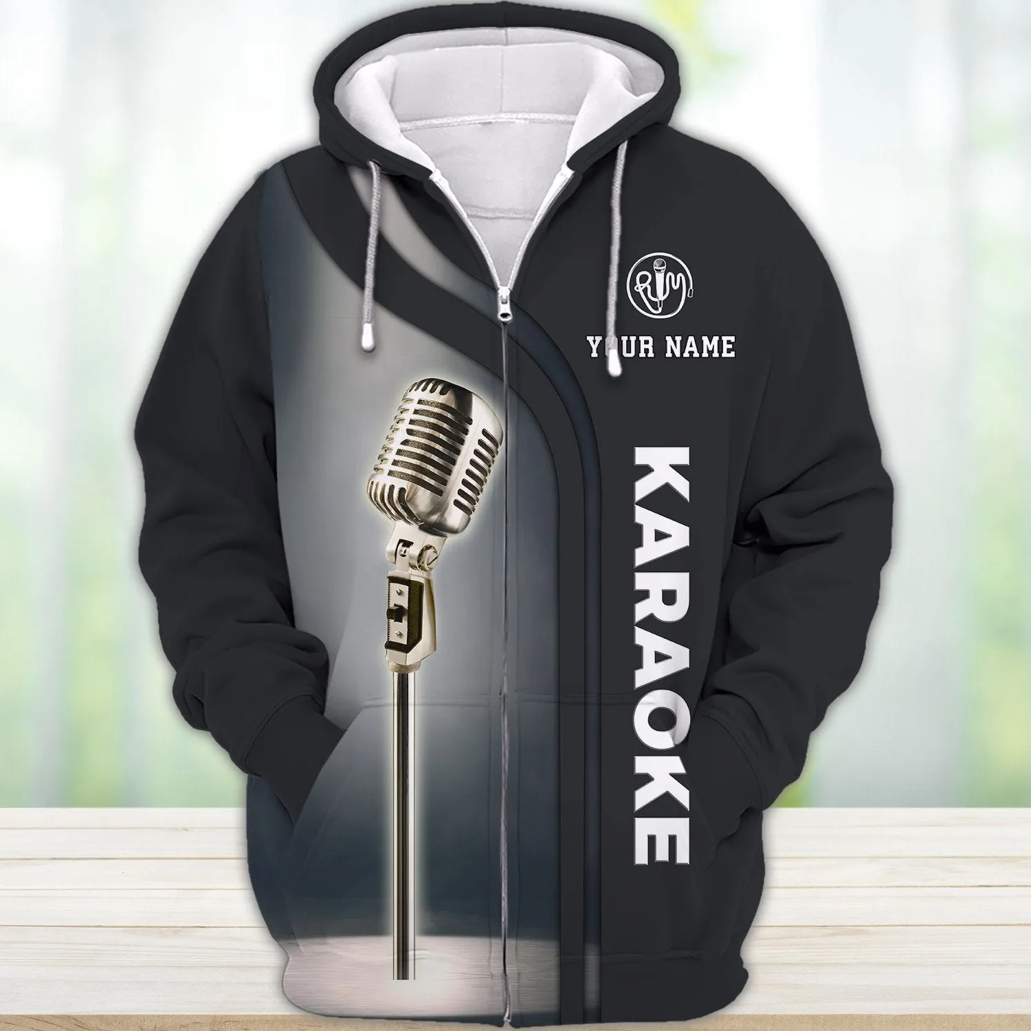 Karaoke Micro Black Pattern Custom Name 3D Sweatshirt, Christmas Gift for Karaoke Lovers