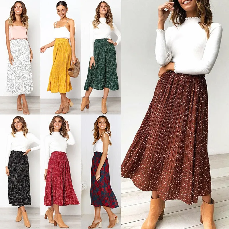 Keep It Dot Pleated Midi Skirt
