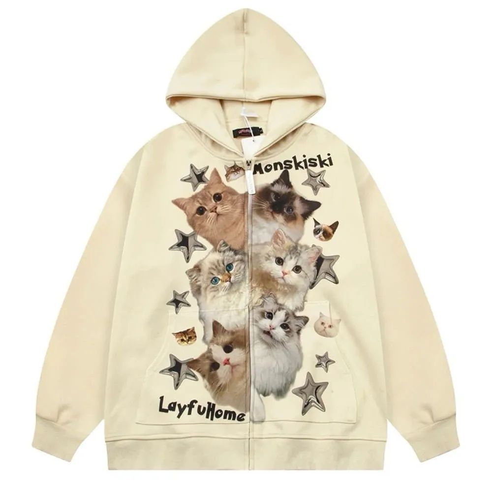 Kitten Print Oversized Hoodie