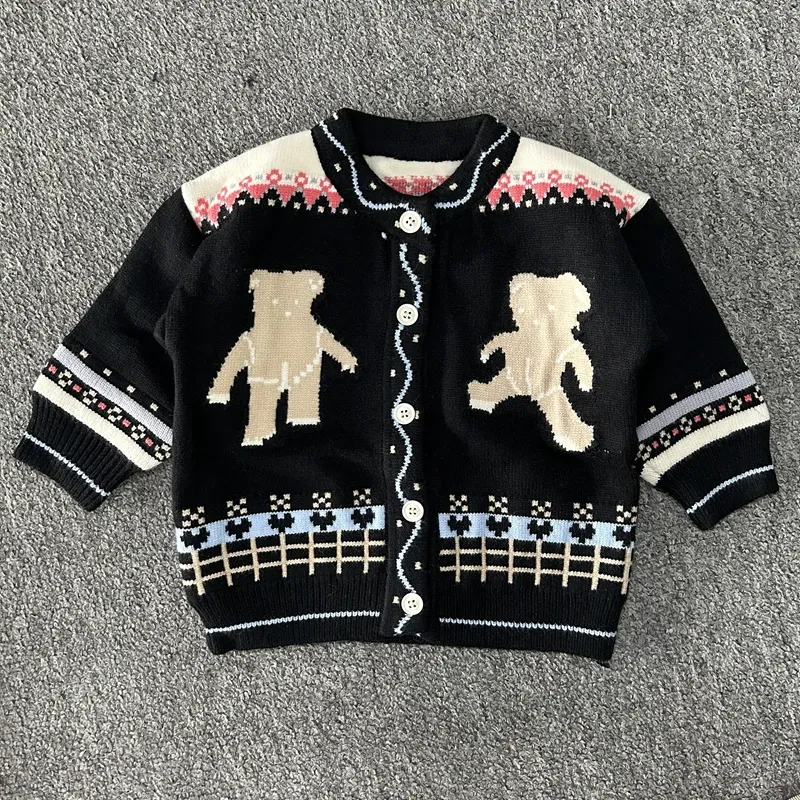 Knitted Bear Button-Down Cardigan