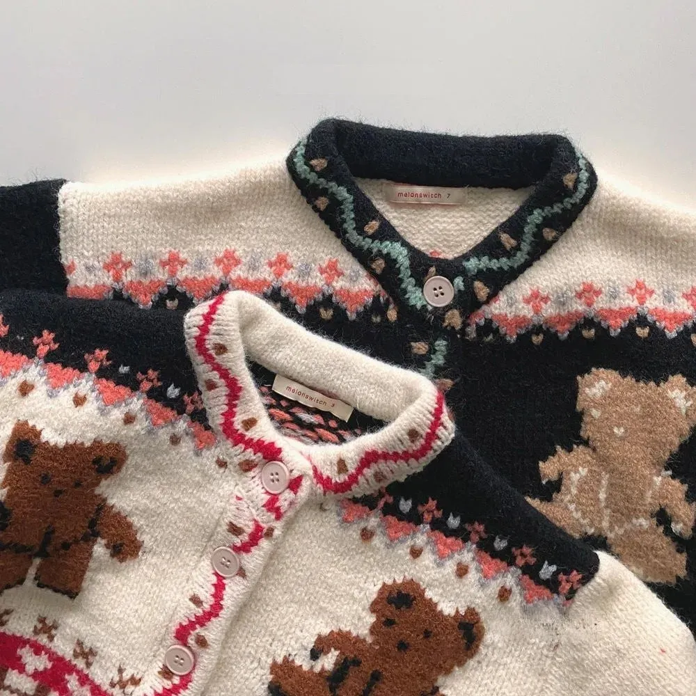 Knitted Bear Button-Down Cardigan