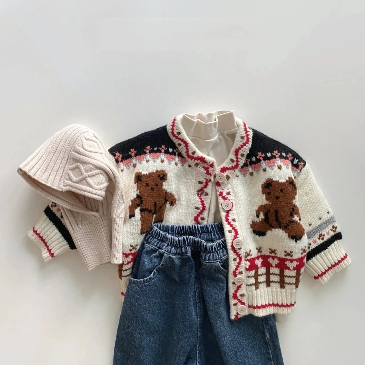 Knitted Bear Button-Down Cardigan