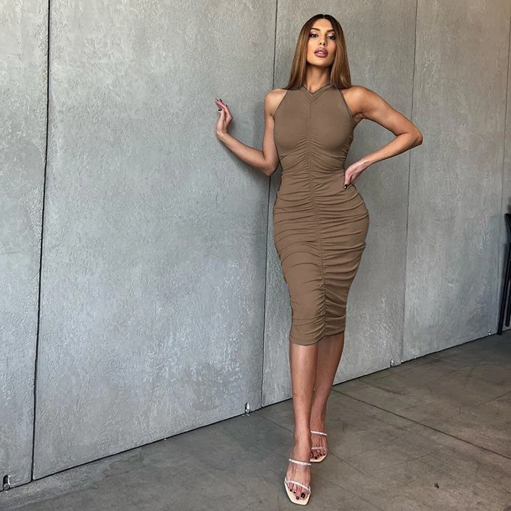 Knitted Pleated Sleeveless Dress Feminine