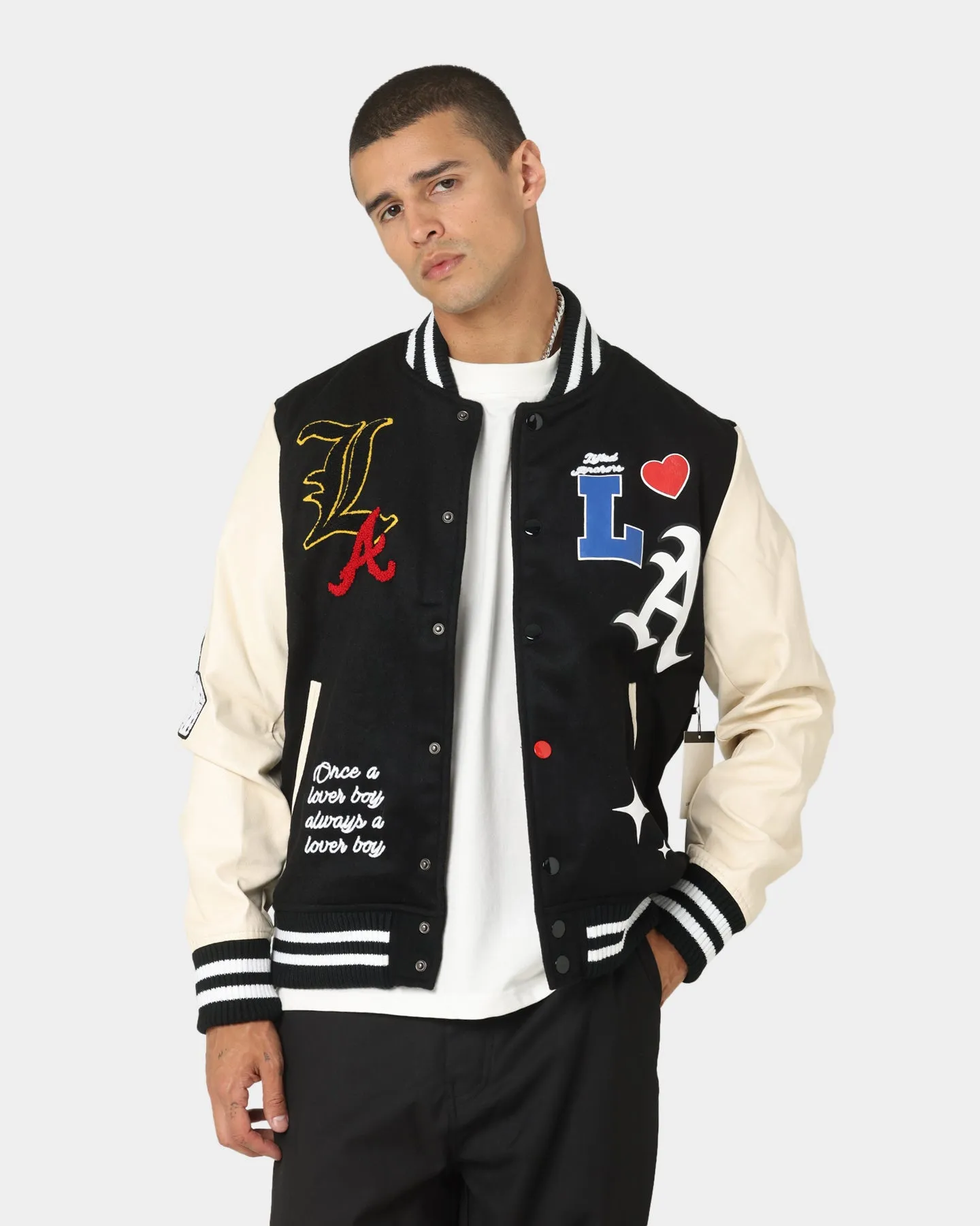 Lifted Anchors State Chenille Varsity Jacket Black