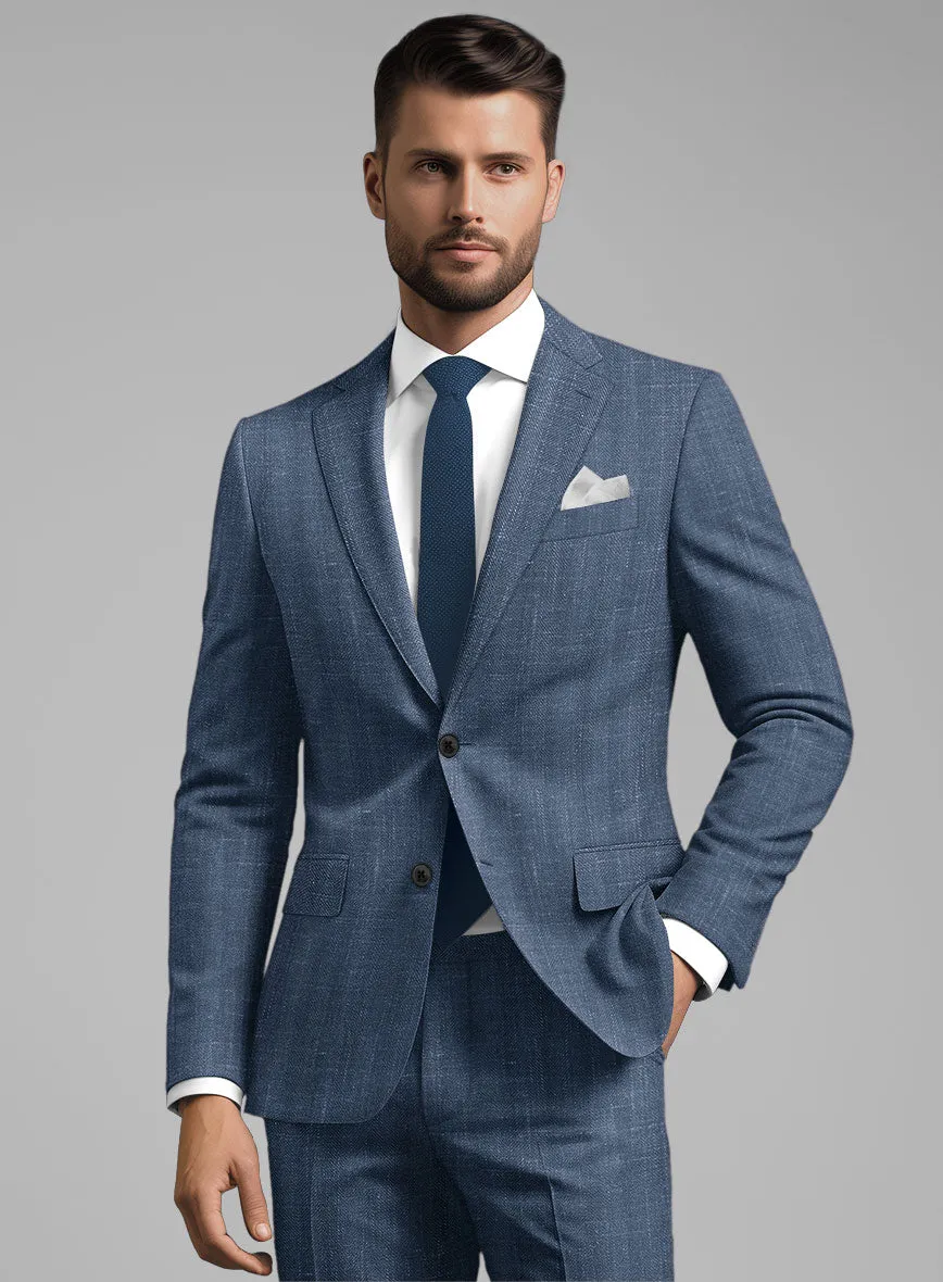 London Loom Blue Herringbone Wool Silk Linen Jacket