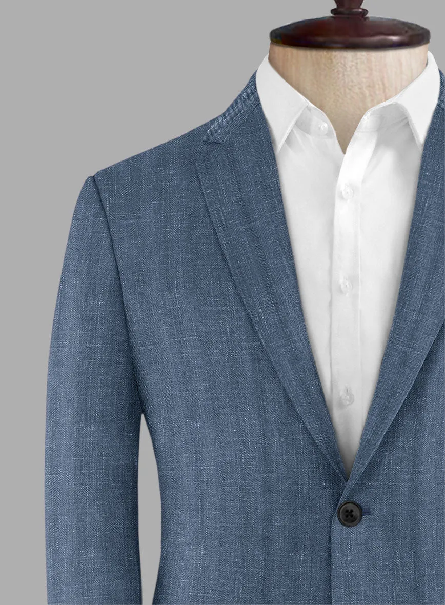 London Loom Blue Herringbone Wool Silk Linen Jacket