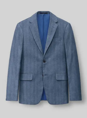 London Loom Blue Herringbone Wool Silk Linen Jacket