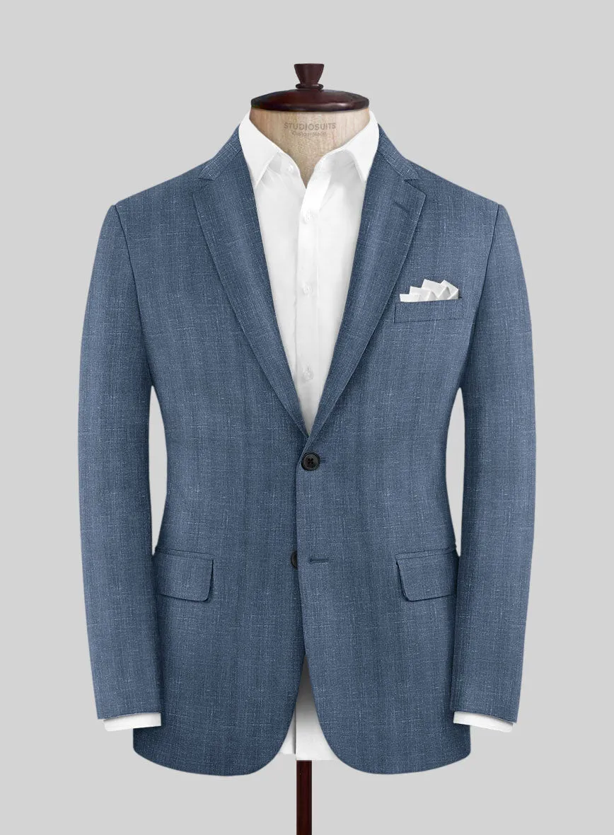 London Loom Blue Herringbone Wool Silk Linen Jacket