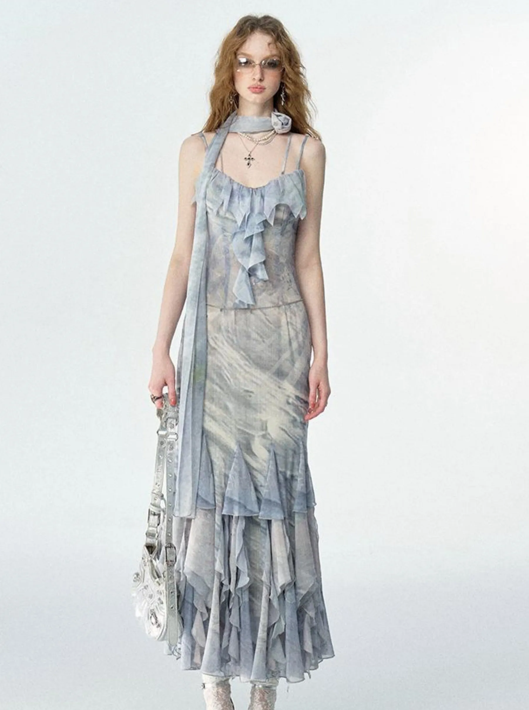 Marble Print Heavywork Insert Slip Dress