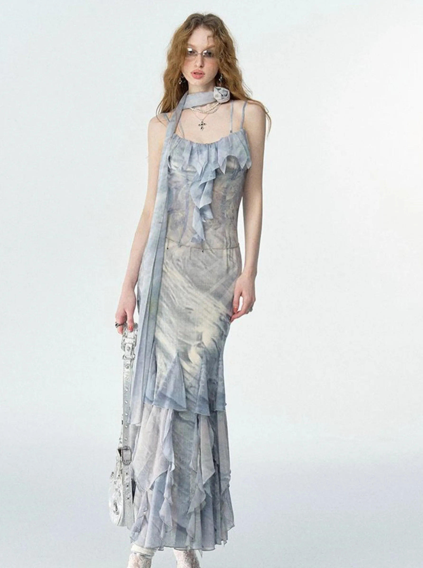 Marble Print Heavywork Insert Slip Dress