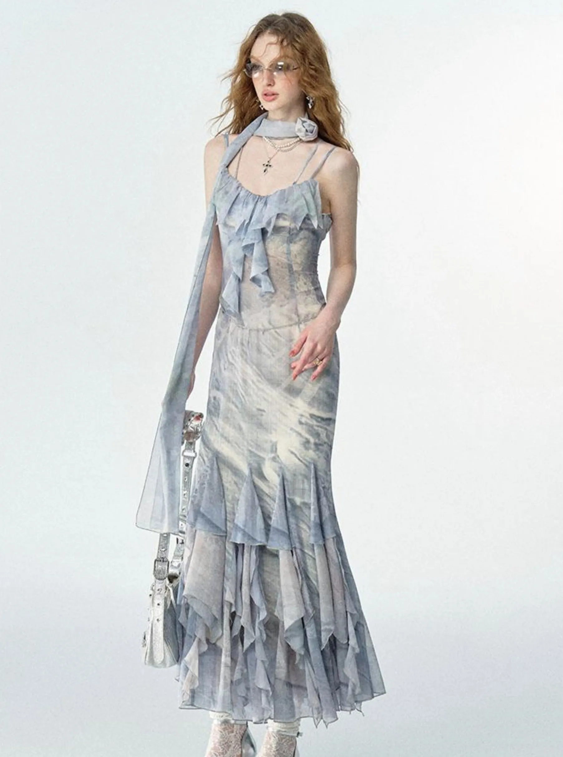 Marble Print Heavywork Insert Slip Dress