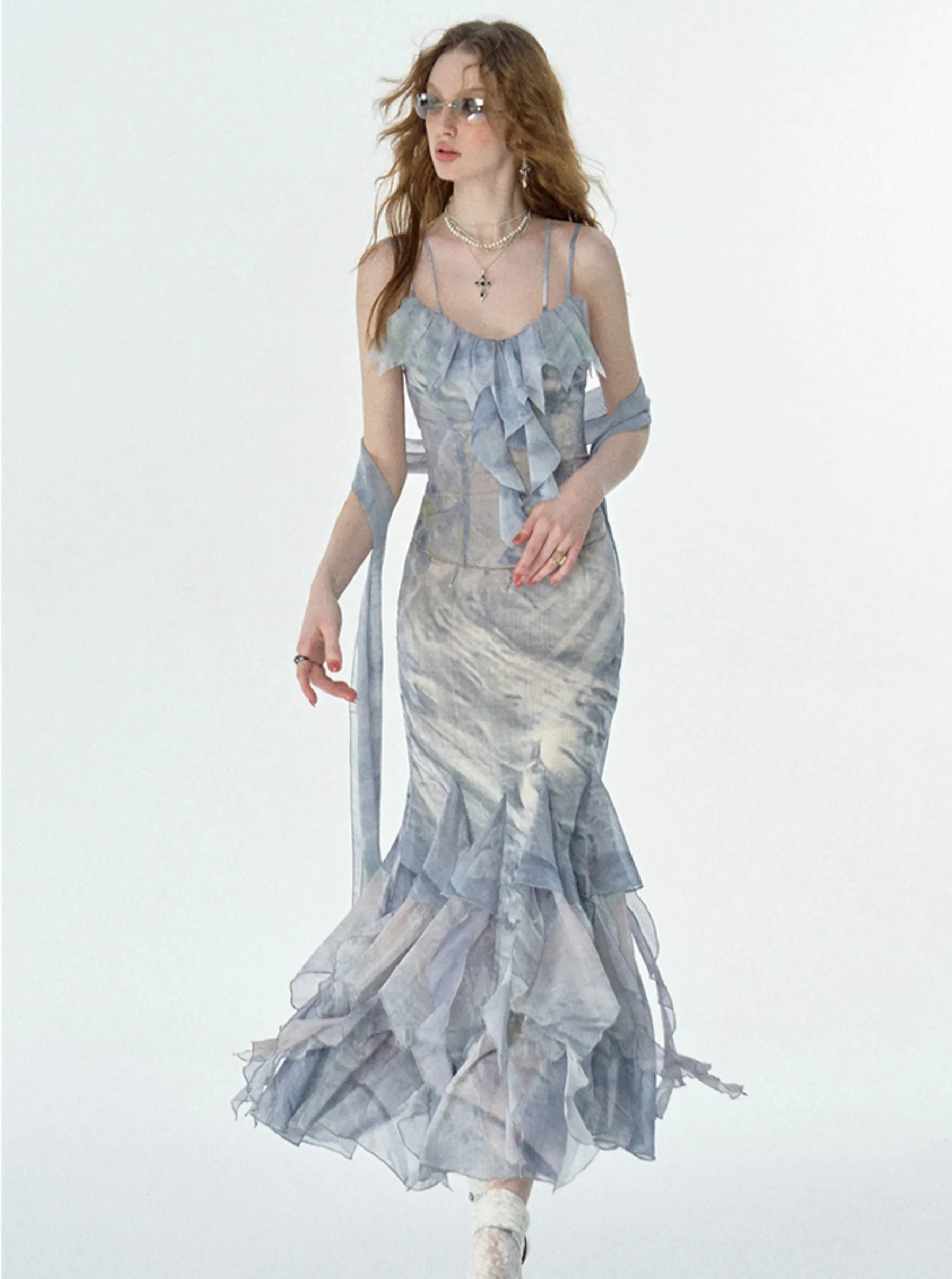 Marble Print Heavywork Insert Slip Dress