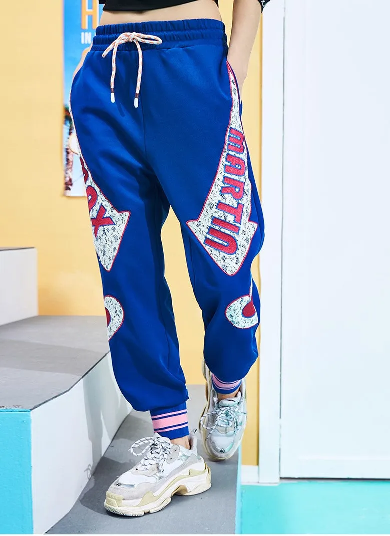 MAXMARTIN BLUE JOGGER PANTS WITH LOGO AND HEART PATCHED