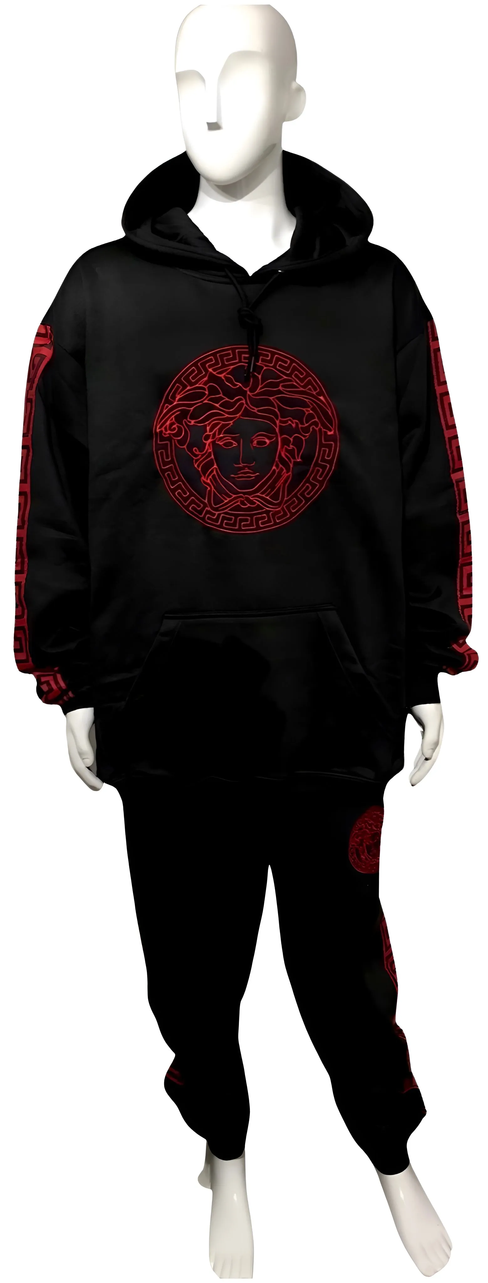 ^MEDUSA STYLE^ (RED-BLACK) HOODED SWEATSUITS (UNISEX) (EMBROIDERED LOGOS) ~LUXURY~