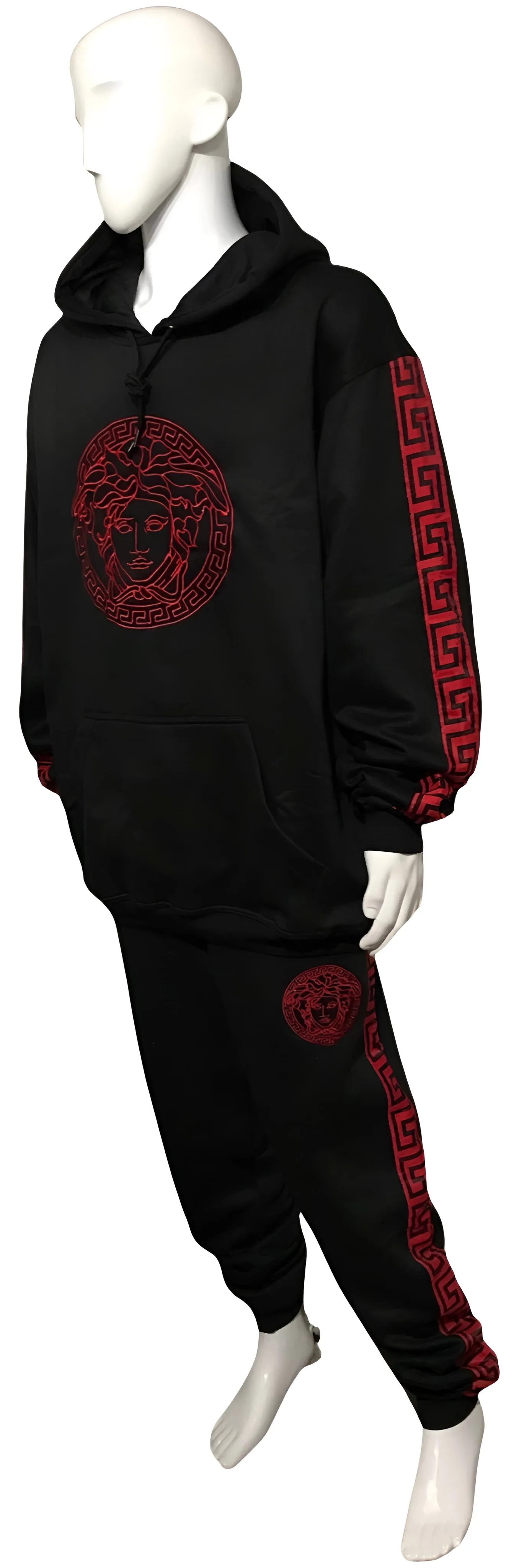 ^MEDUSA STYLE^ (RED-BLACK) HOODED SWEATSUITS (UNISEX) (EMBROIDERED LOGOS) ~LUXURY~