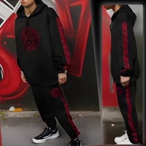 ^MEDUSA STYLE^ (RED-BLACK) HOODED SWEATSUITS (UNISEX) (EMBROIDERED LOGOS) ~LUXURY~