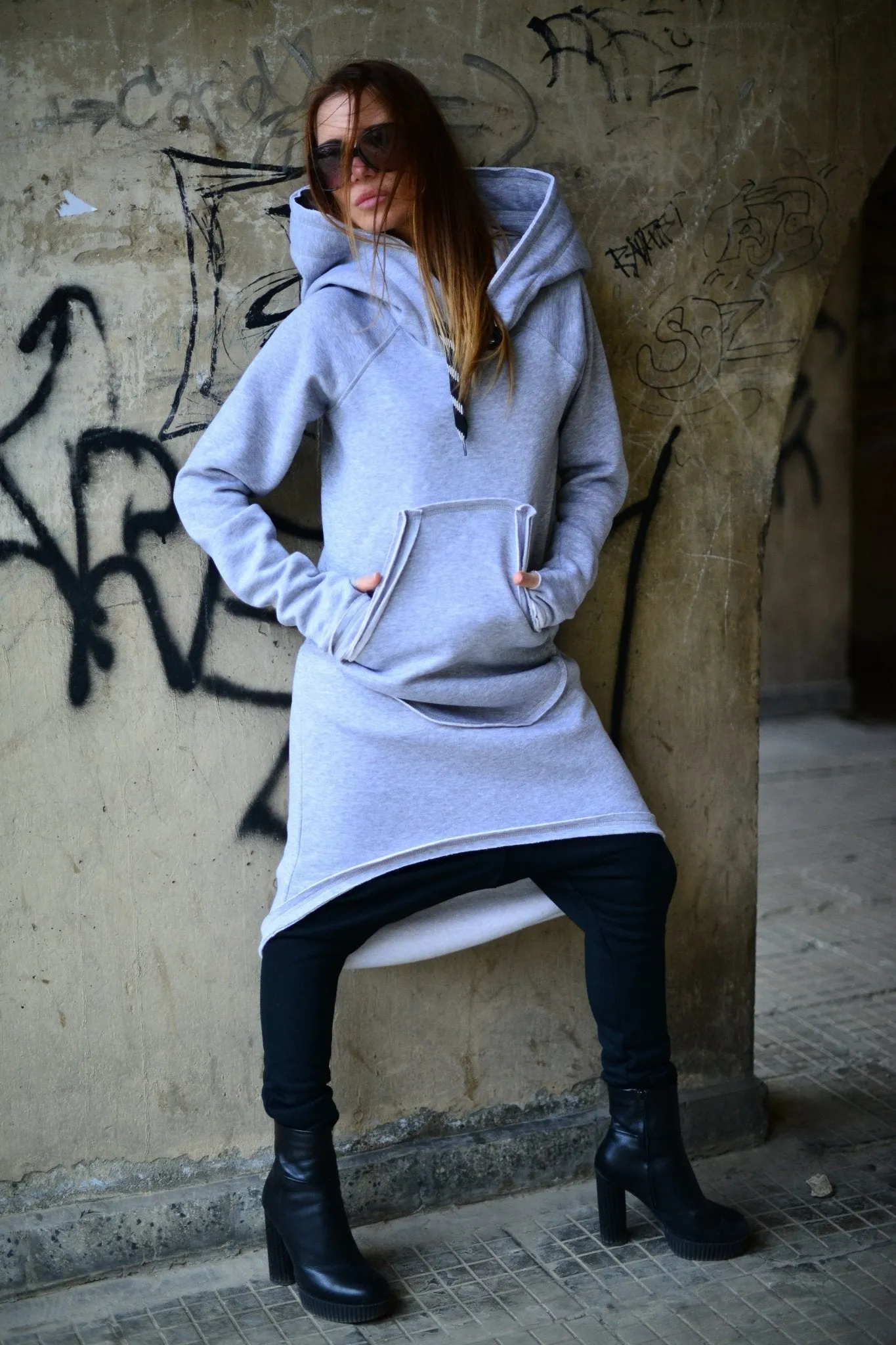 MELINDA Hooded Dress Ribbed Edge