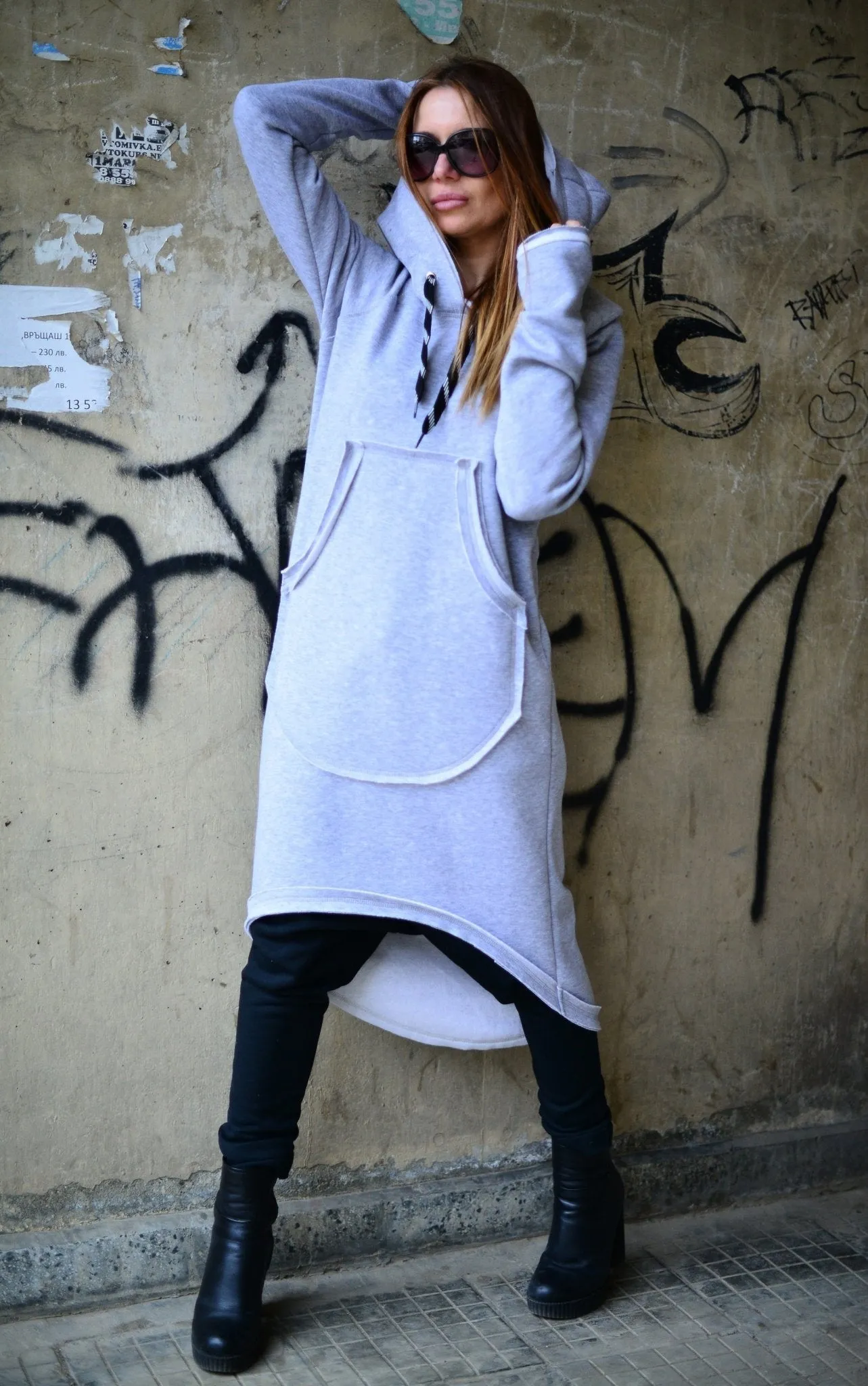 MELINDA Hooded Dress Ribbed Edge