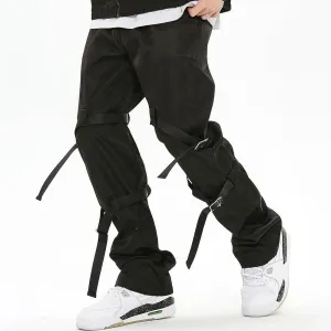 Men's Loose Straight-Leg Pants - Street Style with Straps
