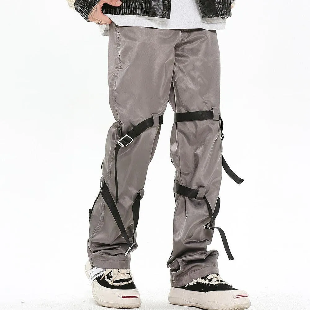 Men's Loose Straight-Leg Pants - Street Style with Straps
