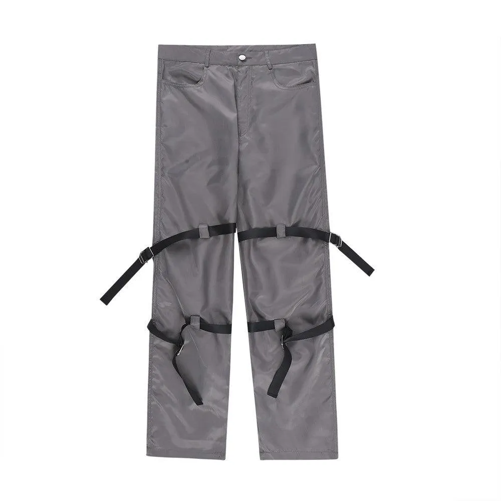 Men's Loose Straight-Leg Pants - Street Style with Straps