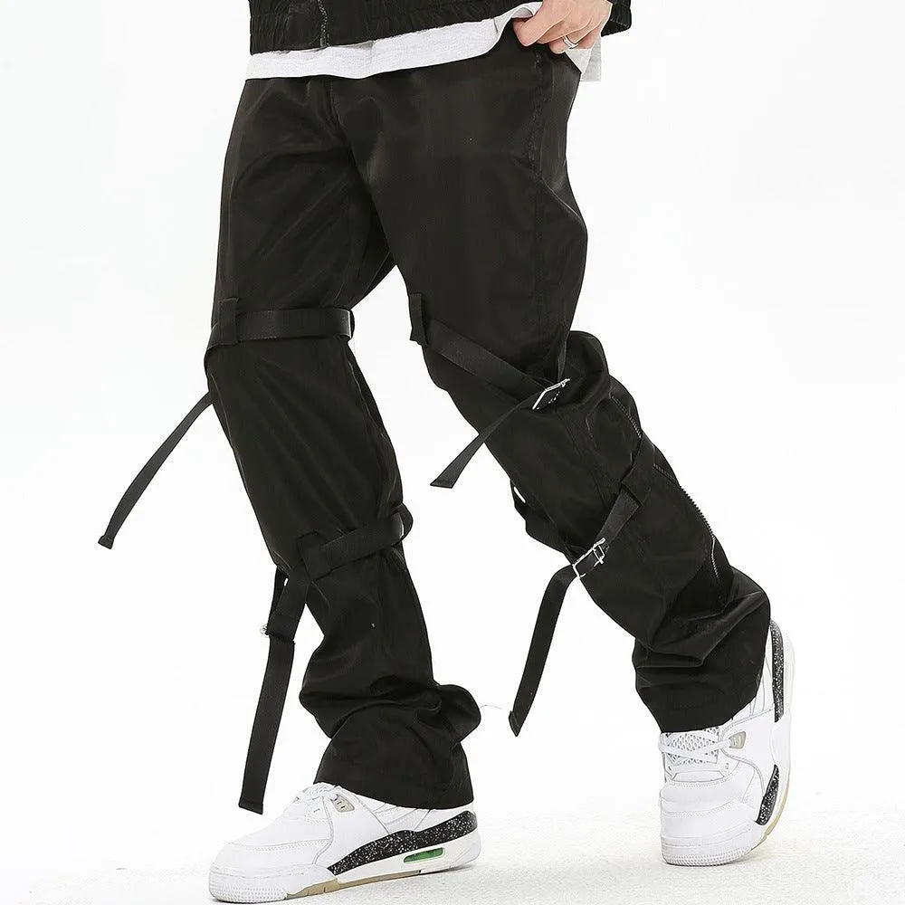 Men's Loose Straight-Leg Pants - Street Style with Straps