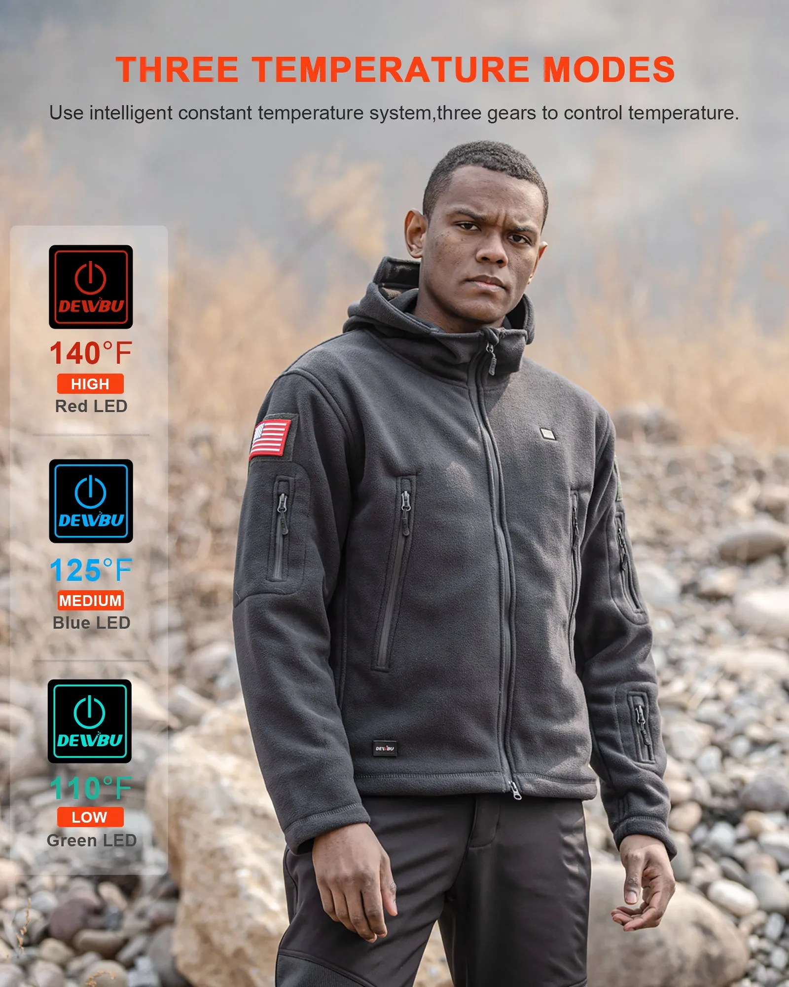 Men's Polar Fleece Heated Jacket With 12V Battery Pack - Grey