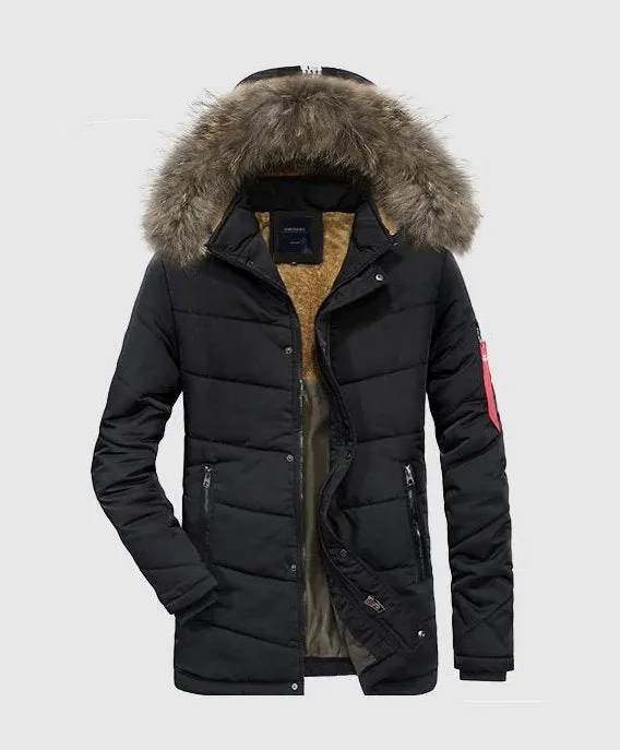 Men's Winter Cotton Hooded Thick Warm Mid-Long Parka