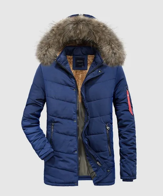 Men's Winter Cotton Hooded Thick Warm Mid-Long Parka