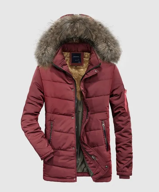 Men's Winter Cotton Hooded Thick Warm Mid-Long Parka